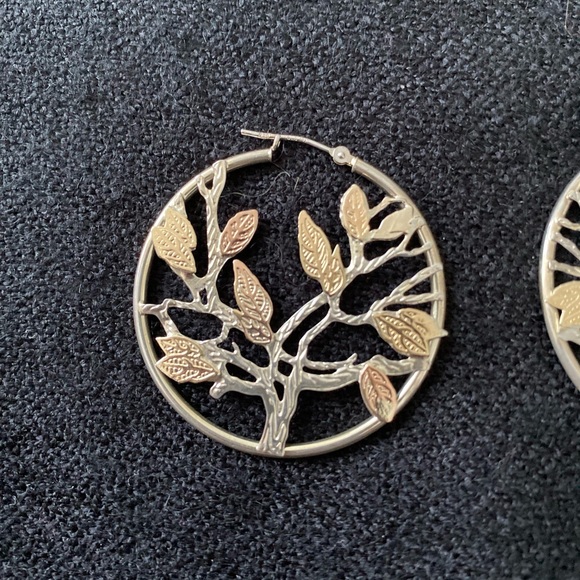 Estate SLC 14K Tri-Gold & Sterling Silver Hoops - Picture 8 of 10